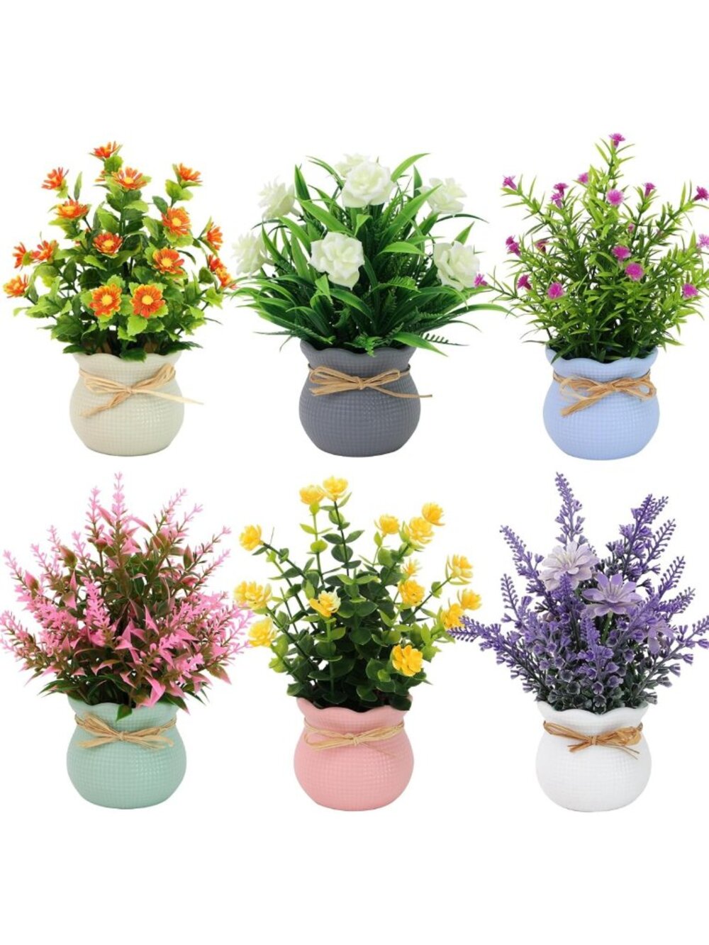 6PCS Mini Artificial Flowers - Small Fake Plants for Home Office Decor